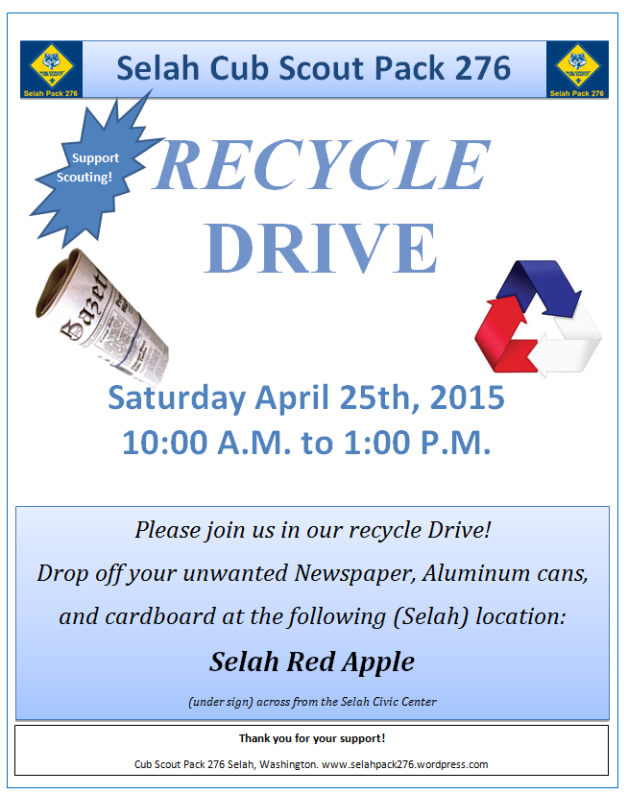 Selah Cub Scout Pack 276 Recycle Drive at Red Apple this